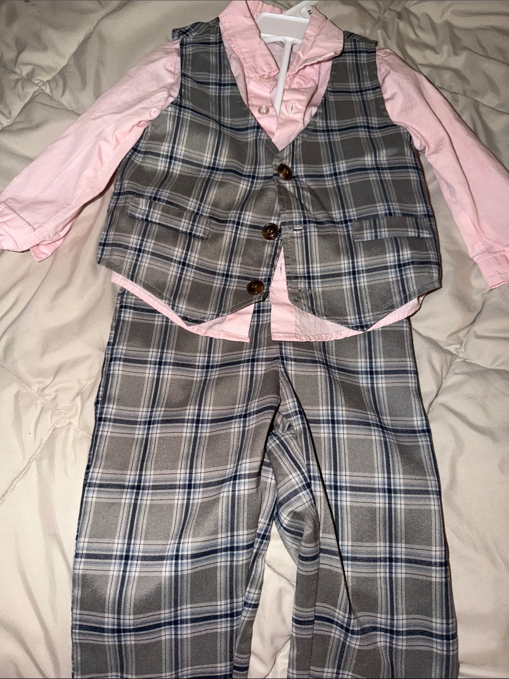 Amazon Kids Pink Shirt with Gray Plaid Vest & Pants Set